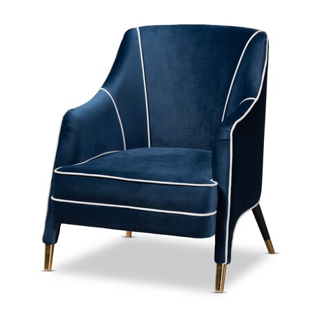 Baxton Studio Ainslie Navy Blue Velvet Upholstered Gold Finished Armchair 159-9842